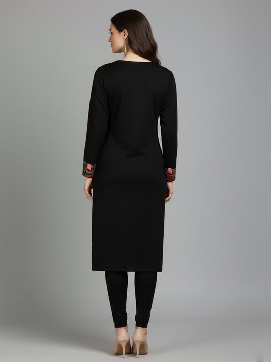 Clapton Black Wolen Winter wear Embroidered Kashmiri Aari Work Kurta (PHERAN)