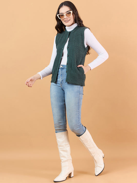 Dark Green Clapton Women's Round Neck Sleeveless Sweater