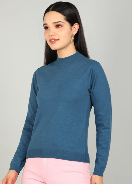 Women Solid Color Round Neck Viscose T-Shirt Royal