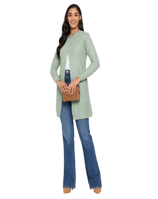 Wool Blend Round Neck Pista Long Shrug