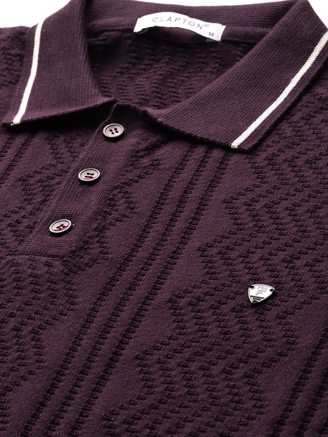 CLAPTON Men Knitted Textured Polo Collar Tshirt PURPLE