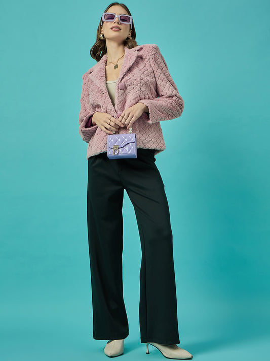 Single Breasted Woollen Blazer Regular Fit Formal Dark Pink