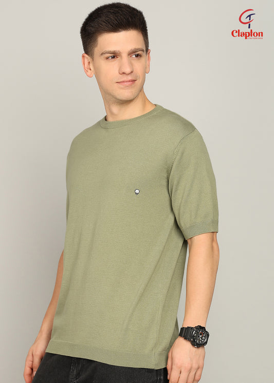 Clapton Men Knitted Cotton Summer Wear Round Neck Half Sleeve T-Shirt Pista