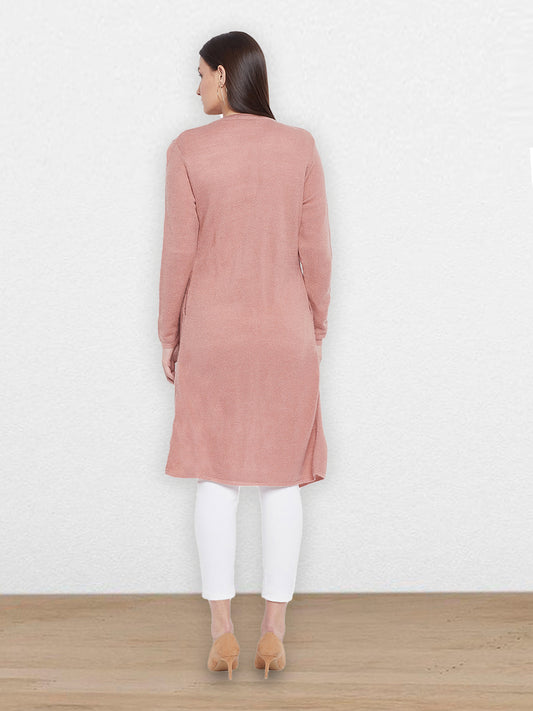 Wool Blend Round Neck Peach Extra long Shrug