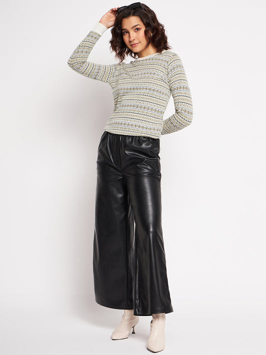 Wool Blend Round Neck White Top