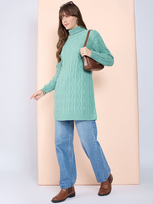 Clapton High Neck Cable Knitted Woolen Dress Pista