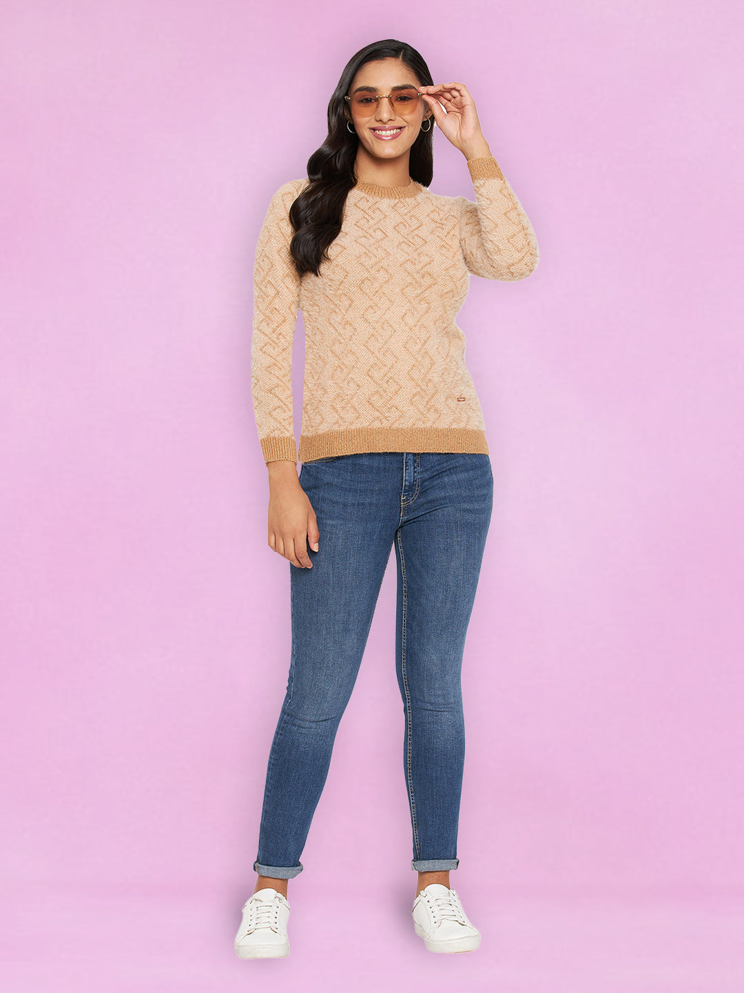 Hair Wool Round Neck gold Top