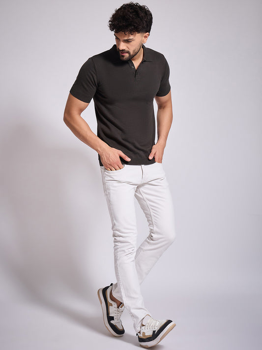 Men's Chocolate Knitted Polo T-shirt