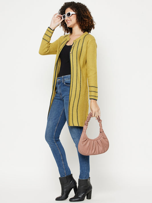 Wool Blend Round Neck Yellow Long Shrug