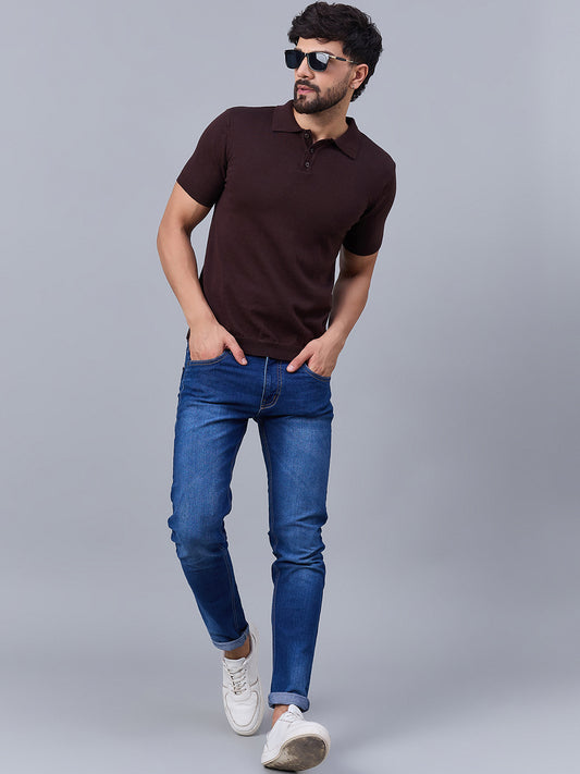 Men's Wine Knitted Polo T-shirt