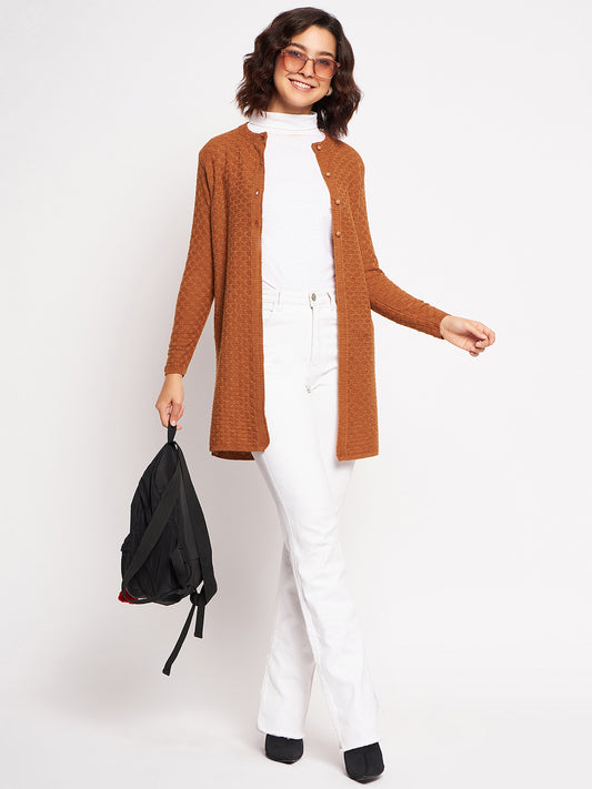 Wool Blend Round Neck Saffron Long Shrug