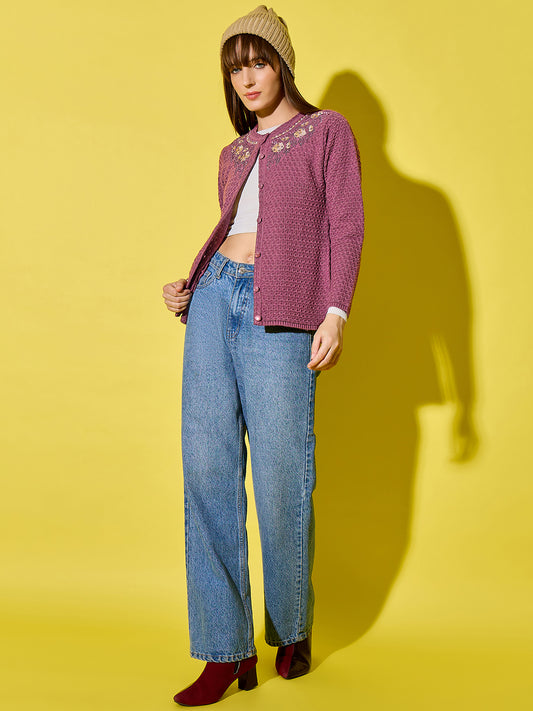 Embroidery Woolen Sleeveless Cardigan