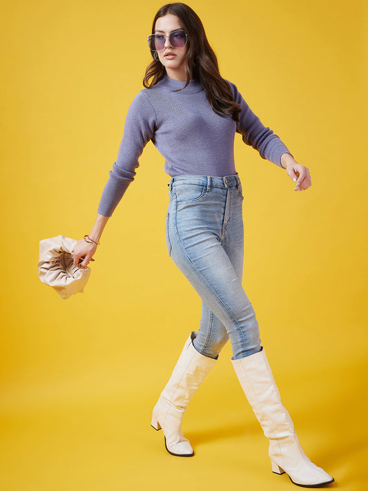 Wool Blend Crew Neck Full Sleeve Sky Top