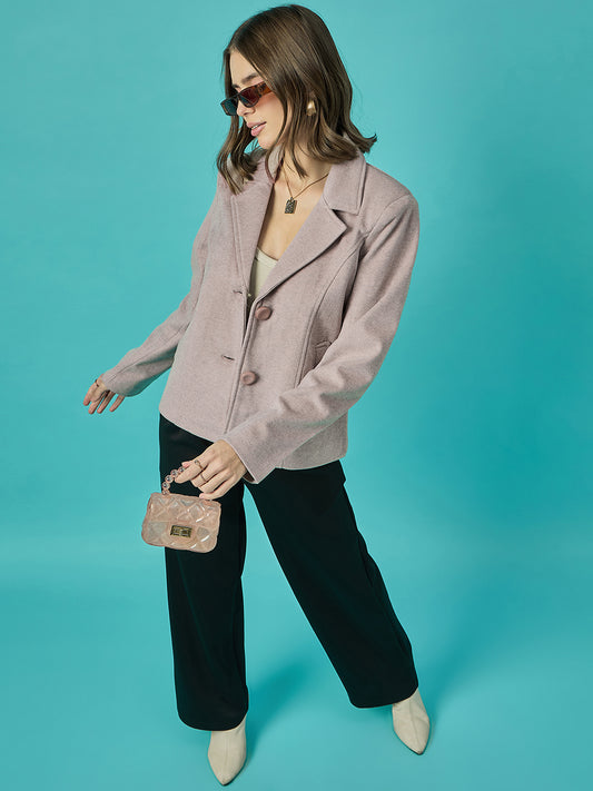 Single Breasted Woollen Blazer Regular Fit Formal Baby Pink