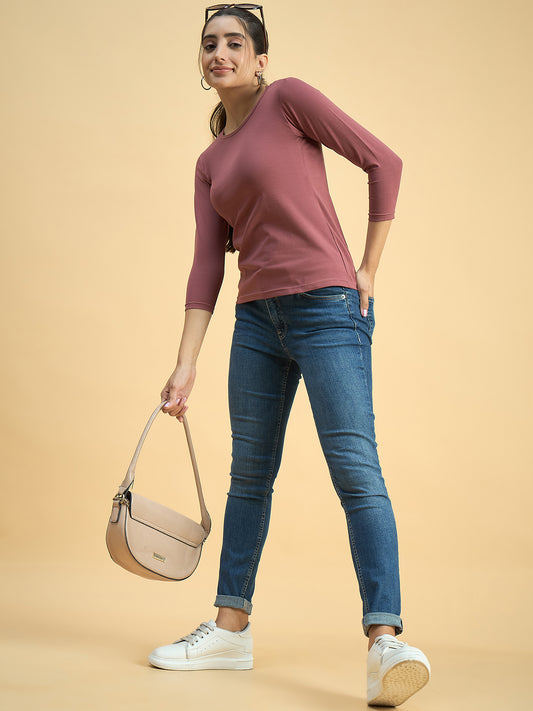 Clapton Crew Neck Tees Candy Cotton Lycra For Women Soild Onion Summer wear