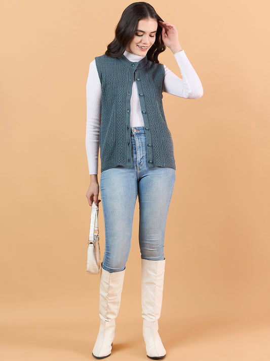 Steel Grey Clapton Women's Round Neck Sleeveless Sweater