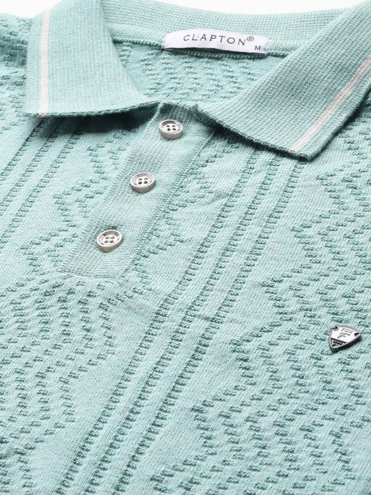 CLAPTON Men Knitted Textured Polo Collar T-shirt PISTA