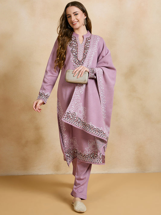 Clapton Embroidered Straight Kurta Pant With Dupatta Set Pink
