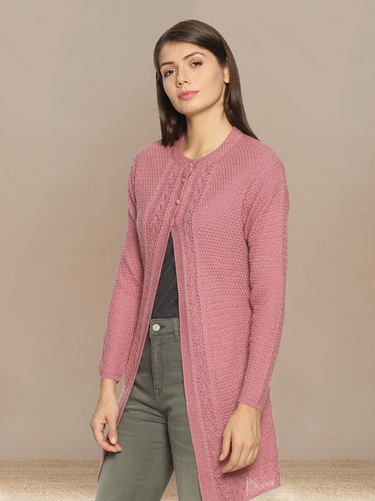 Wool Blend Round Neck Peach Long Shrug