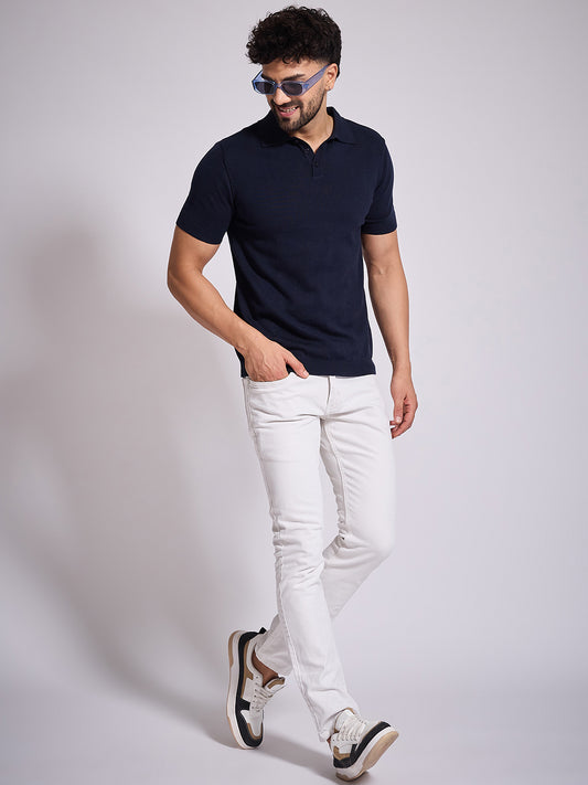 Men's Navy Knitted Polo T-shirt