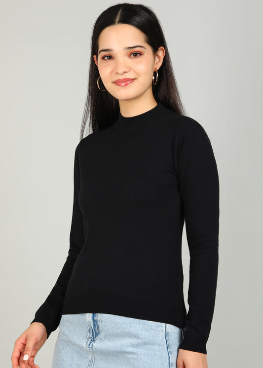 Women Solid Color Round Neck Viscose T-Shirt Black
