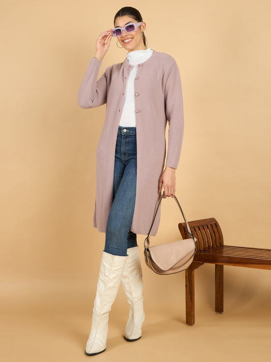 Pink long woolen cardigan