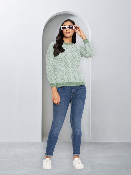 Hair Wool Round Neck Green Top