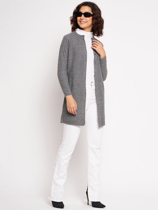 Wool Blend Round Neck Grey Long Shrug