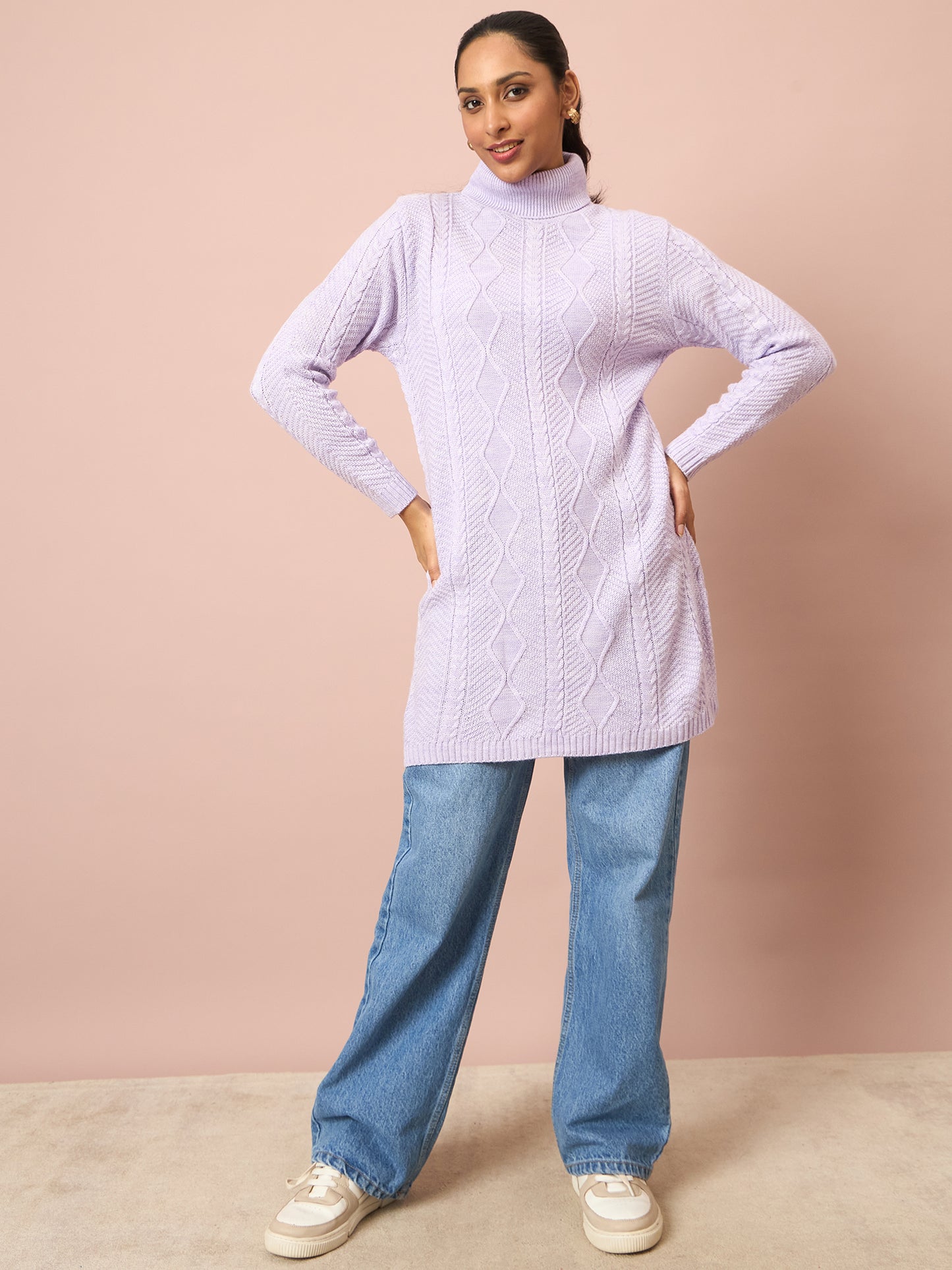 Clapton Cable Knitted Wool Winter Wear Women’S Long Cardigan Purple