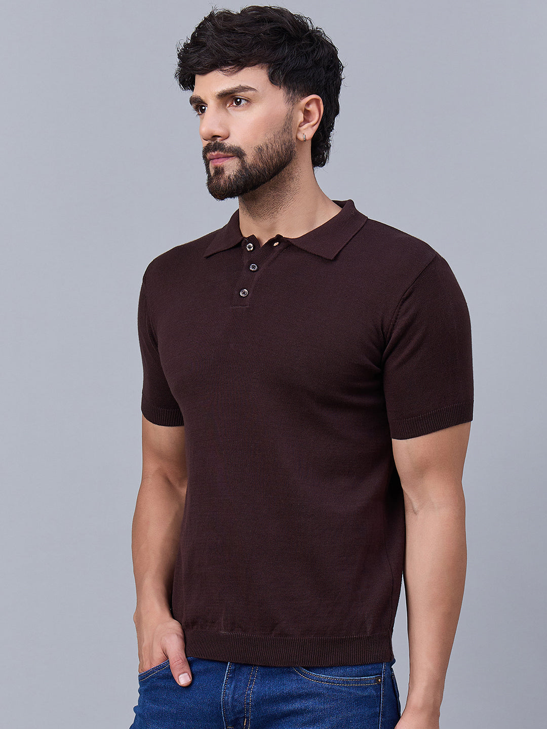 Men's Wine Knitted Polo T-shirt