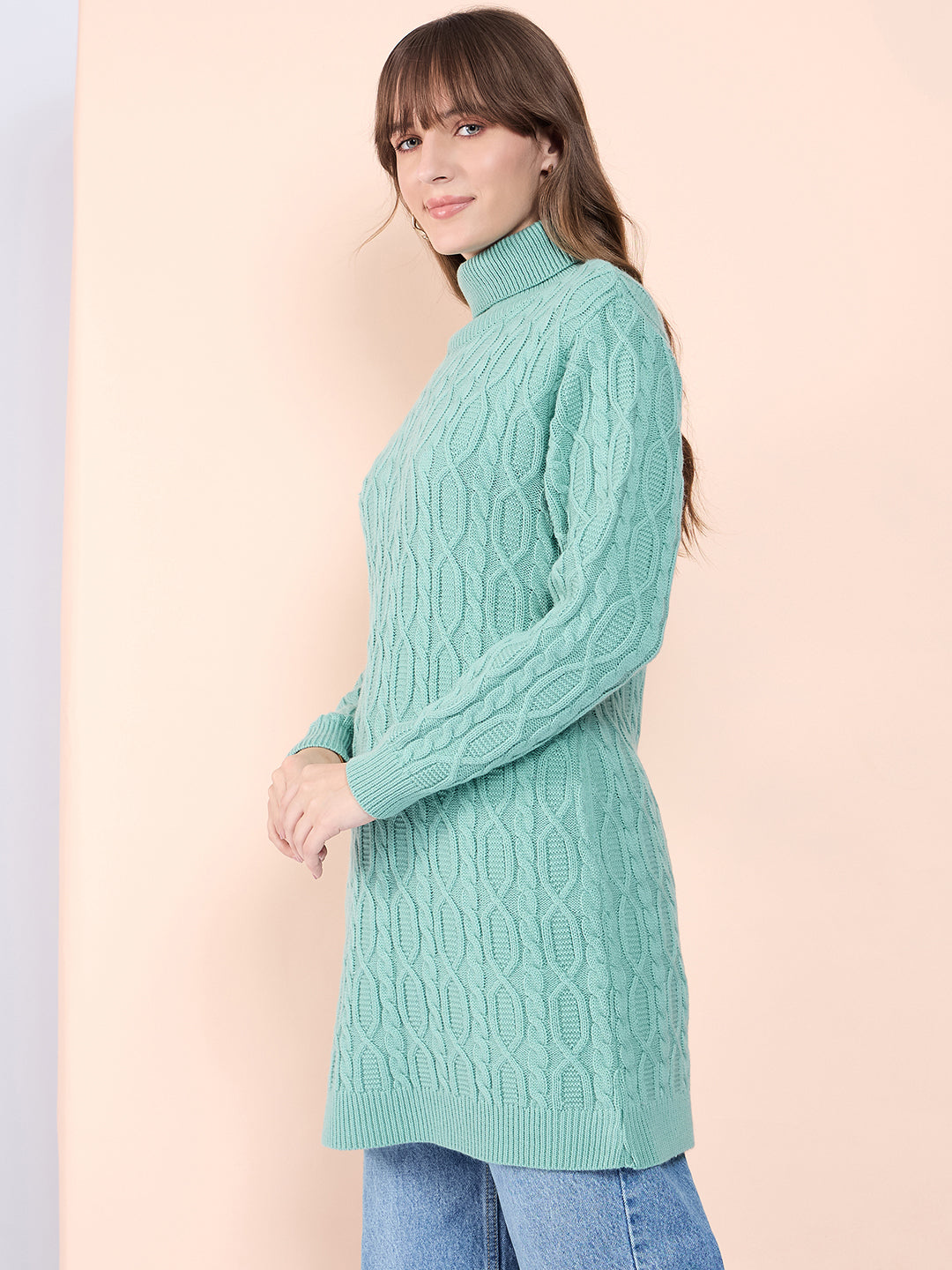 Clapton High Neck Cable Knitted Woolen Dress Pista