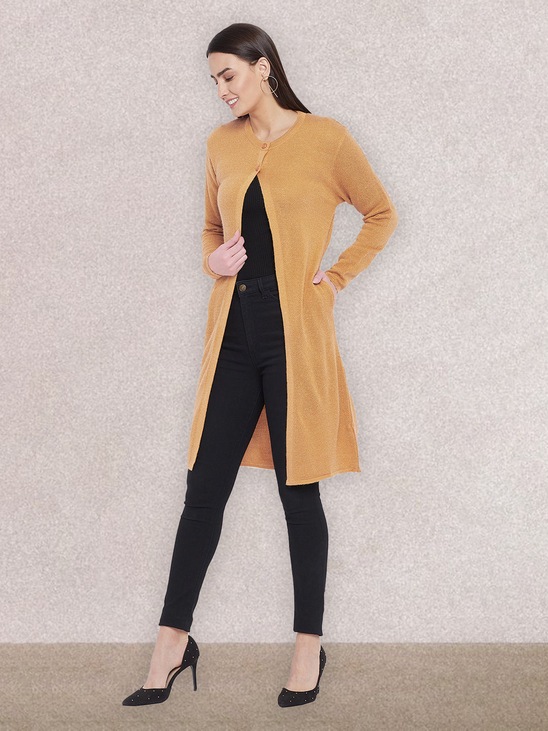 Wool Blend Round Neck Gold Extra long Shrug