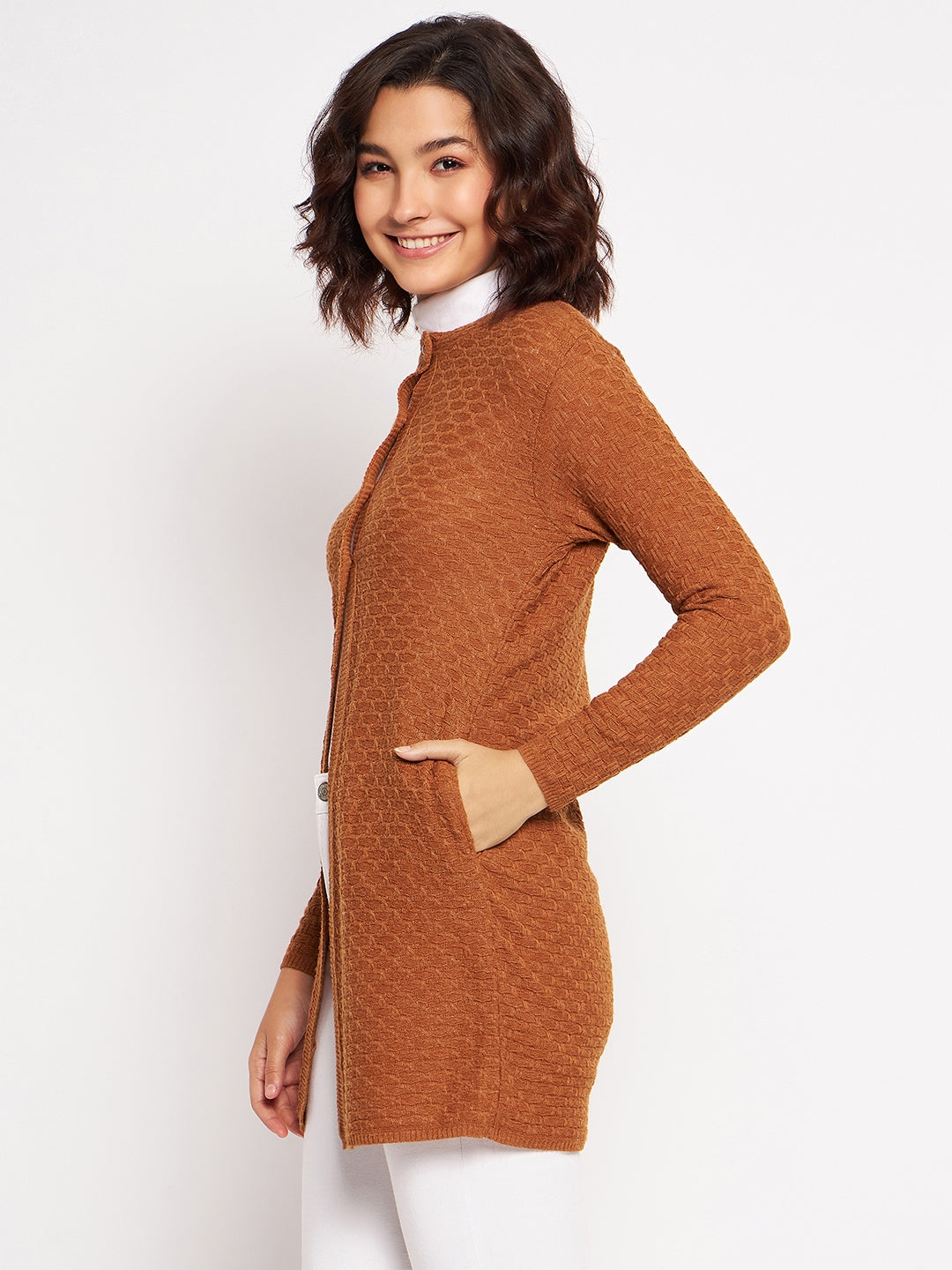 Wool Blend Round Neck Saffron Long Shrug