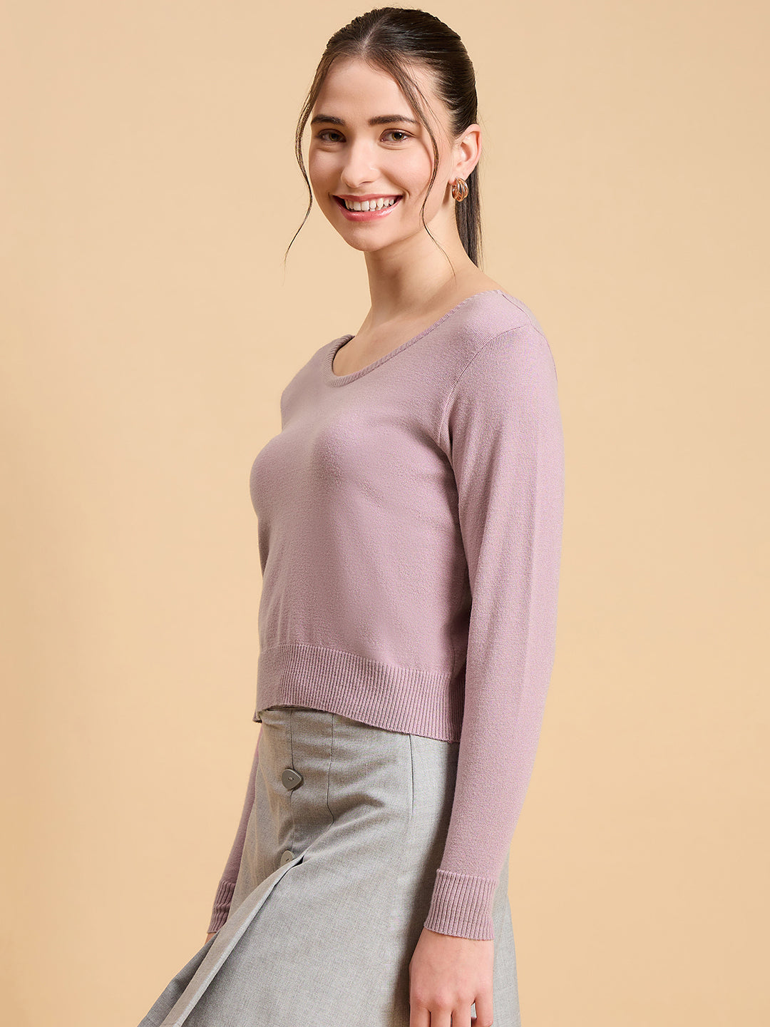Wool Blend Full Sleeve Designer Pink Blouse