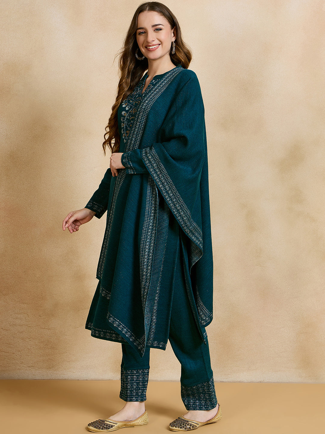 Clapton Embroidered Straight Kurta Pant With Dupatta Set Green