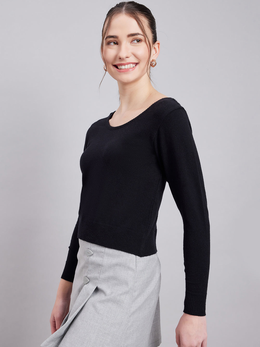 Wool Blend Full Sleeve Designer Black Blouse