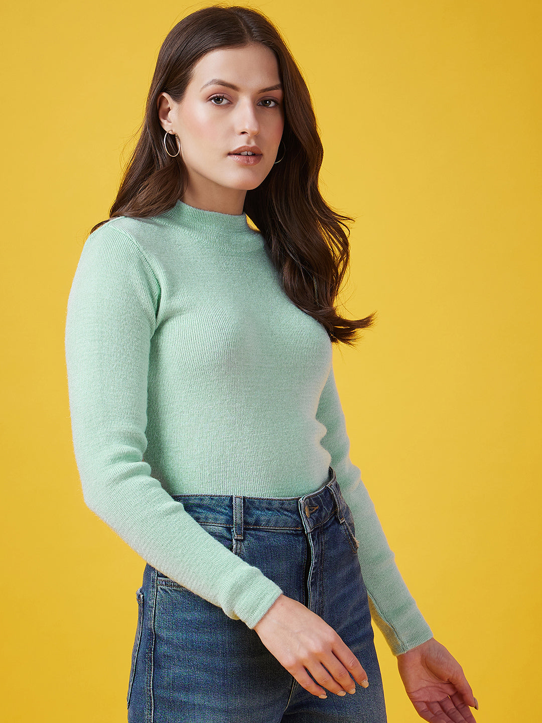Wool Blend Crew Neck Full Sleeve Pista Top