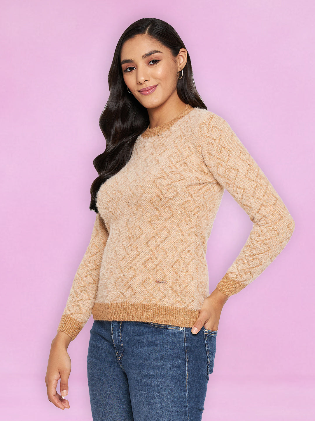 Hair Wool Round Neck gold Top