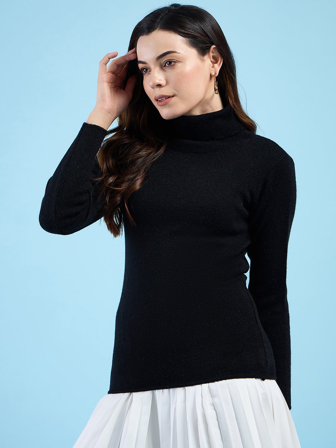 Clapton turtleneck High Neck Top knitted Winter Sweater for Women Pure Wool Full Sleeve Black