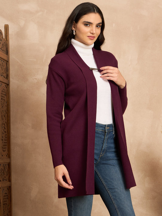 Women Knitted Long Shrug Purple