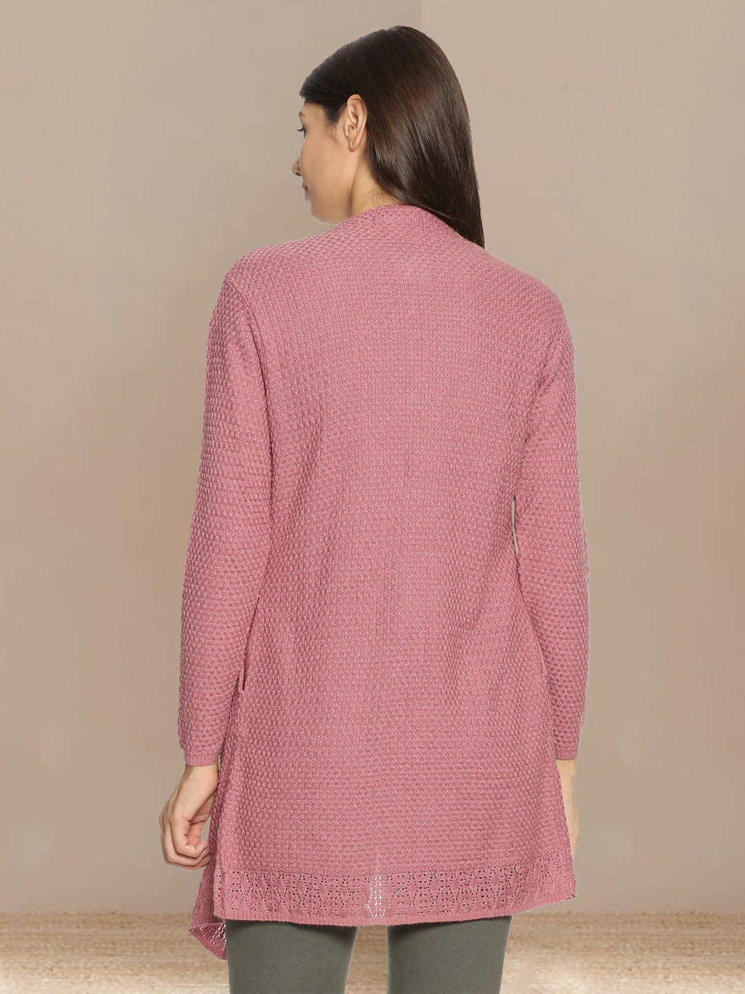 Wool Blend Round Neck Peach Long Shrug