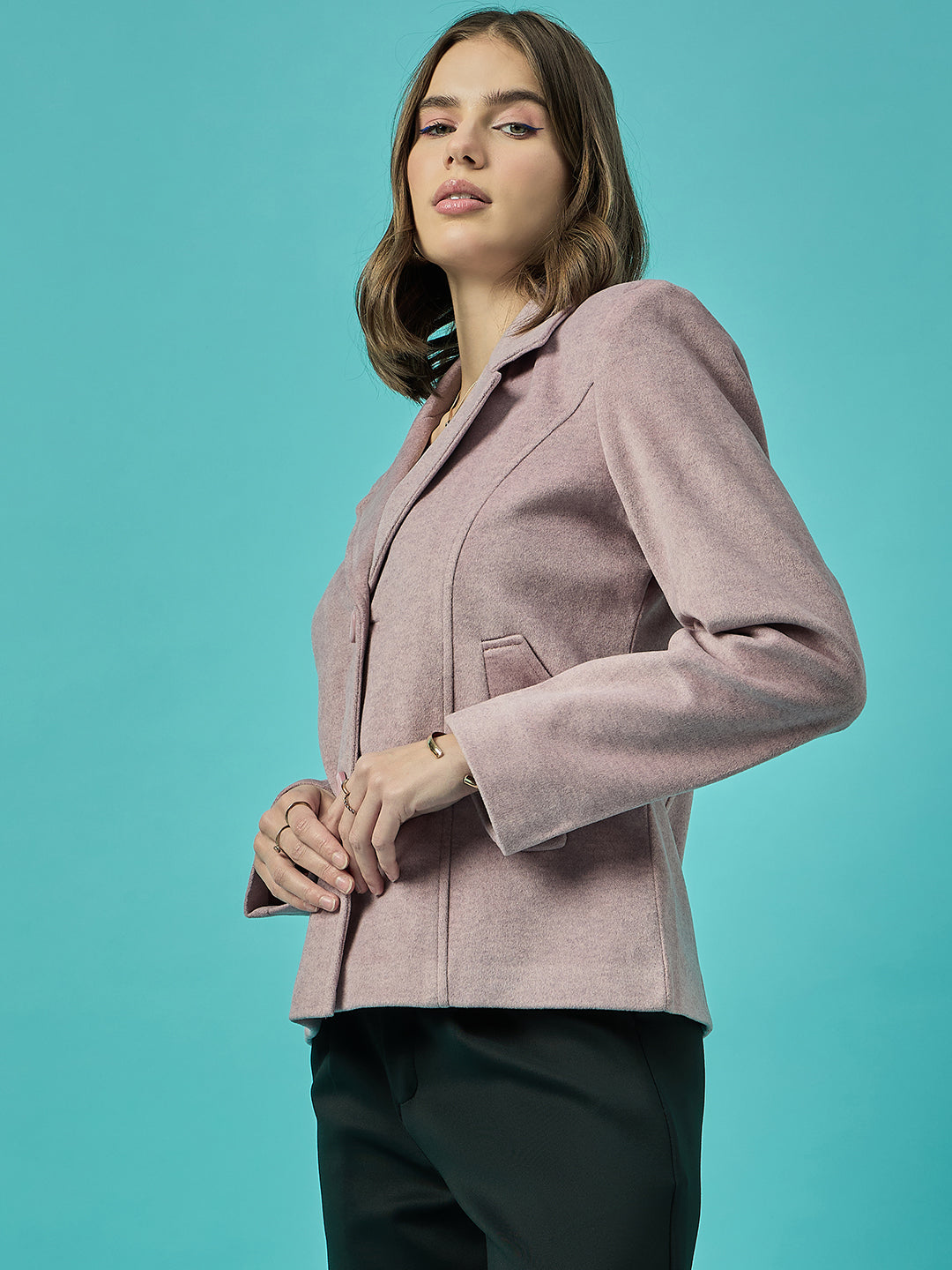 Single Breasted Woollen Blazer Regular Fit Formal Dark Pink