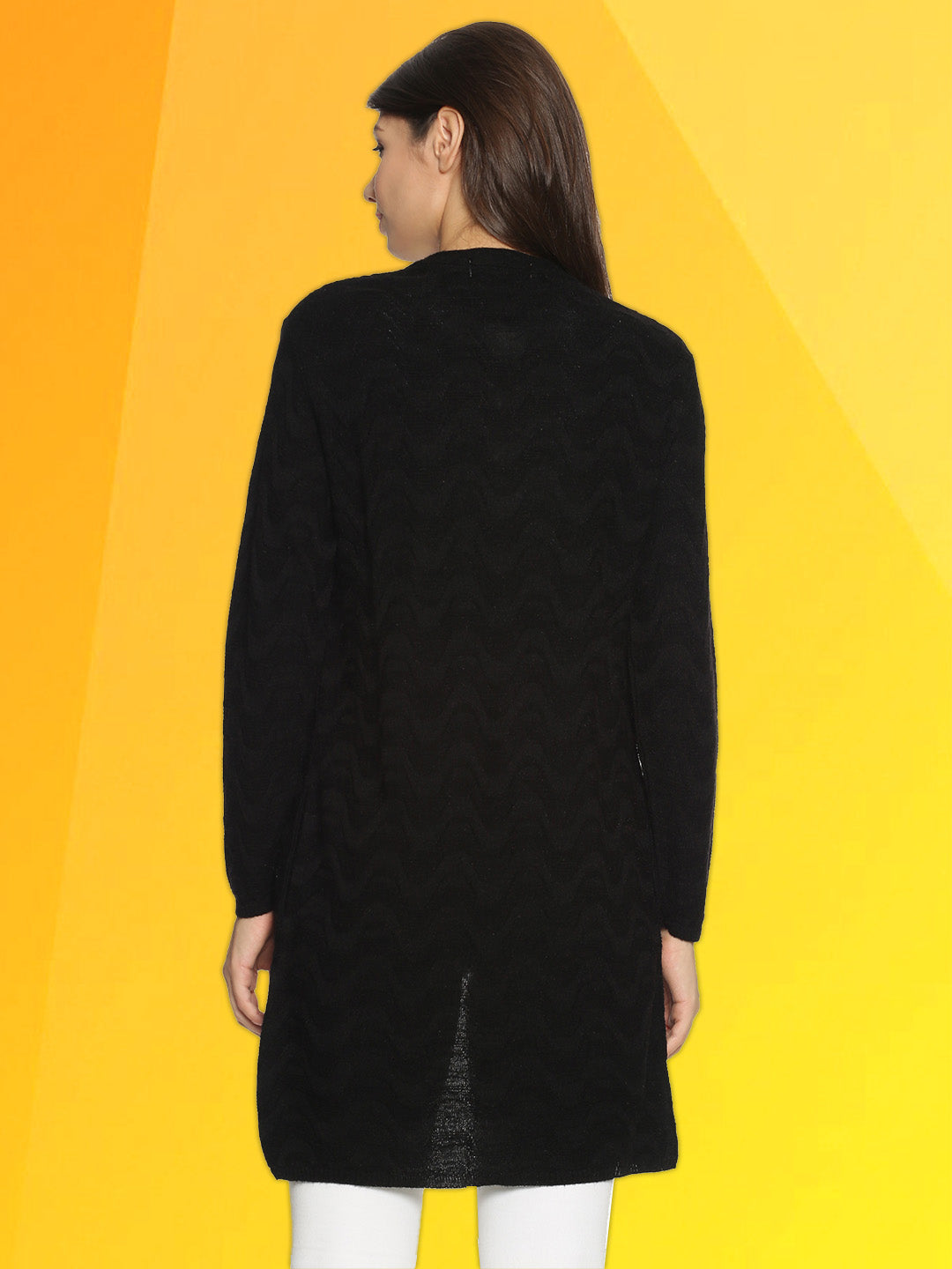 Wool Blend Round Neck Black Long Shrug
