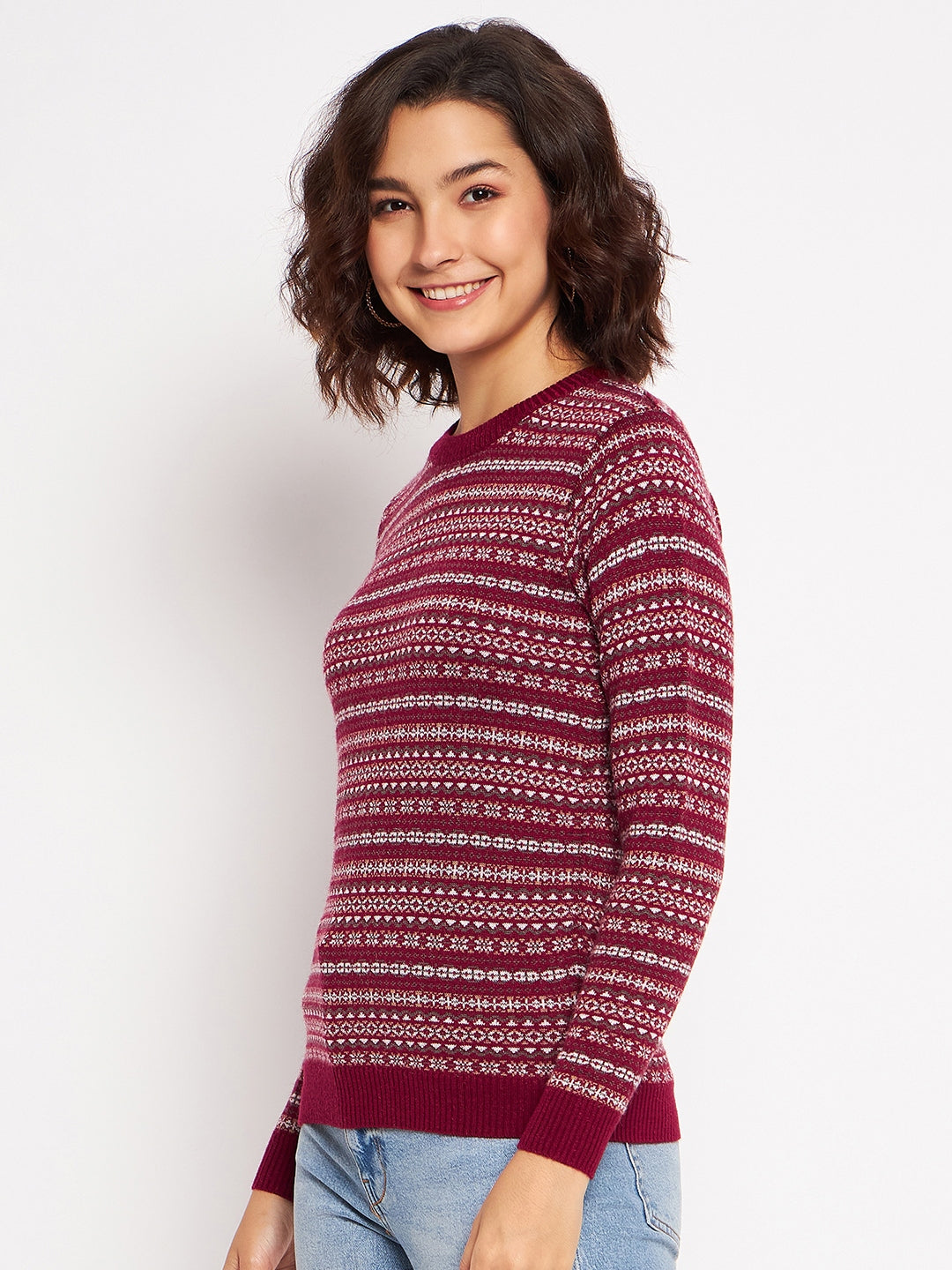 Wool Blend Round Neck Maroon Top