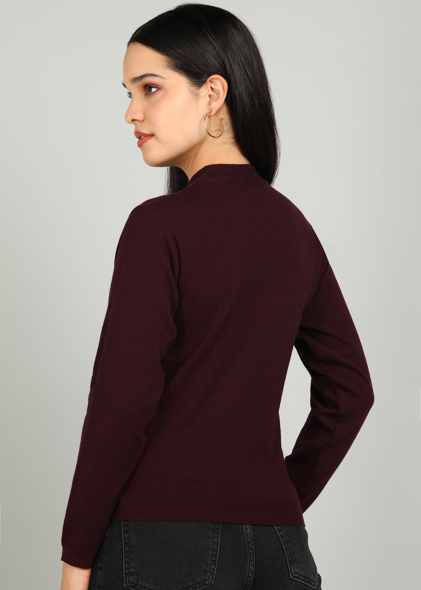 Women Solid Color Round Neck Viscose T-Shirt Wine