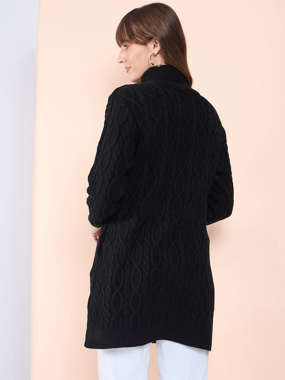 Clapton High Neck Cable Knitted Woolen Dress Black