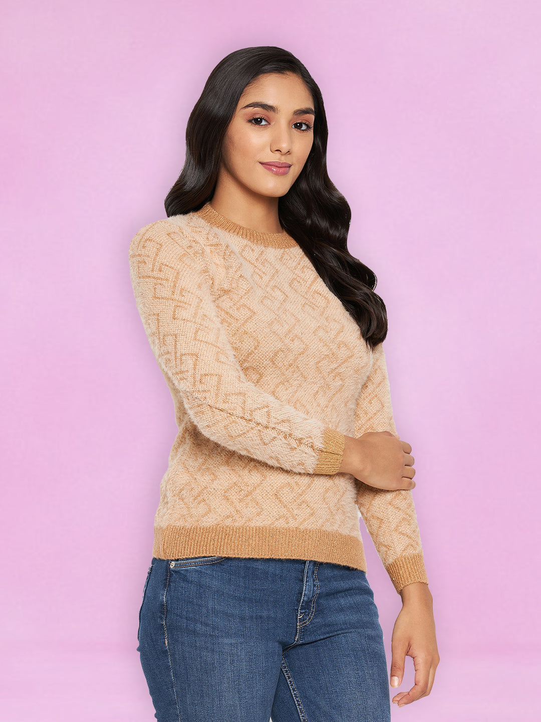 Hair Wool Round Neck gold Top