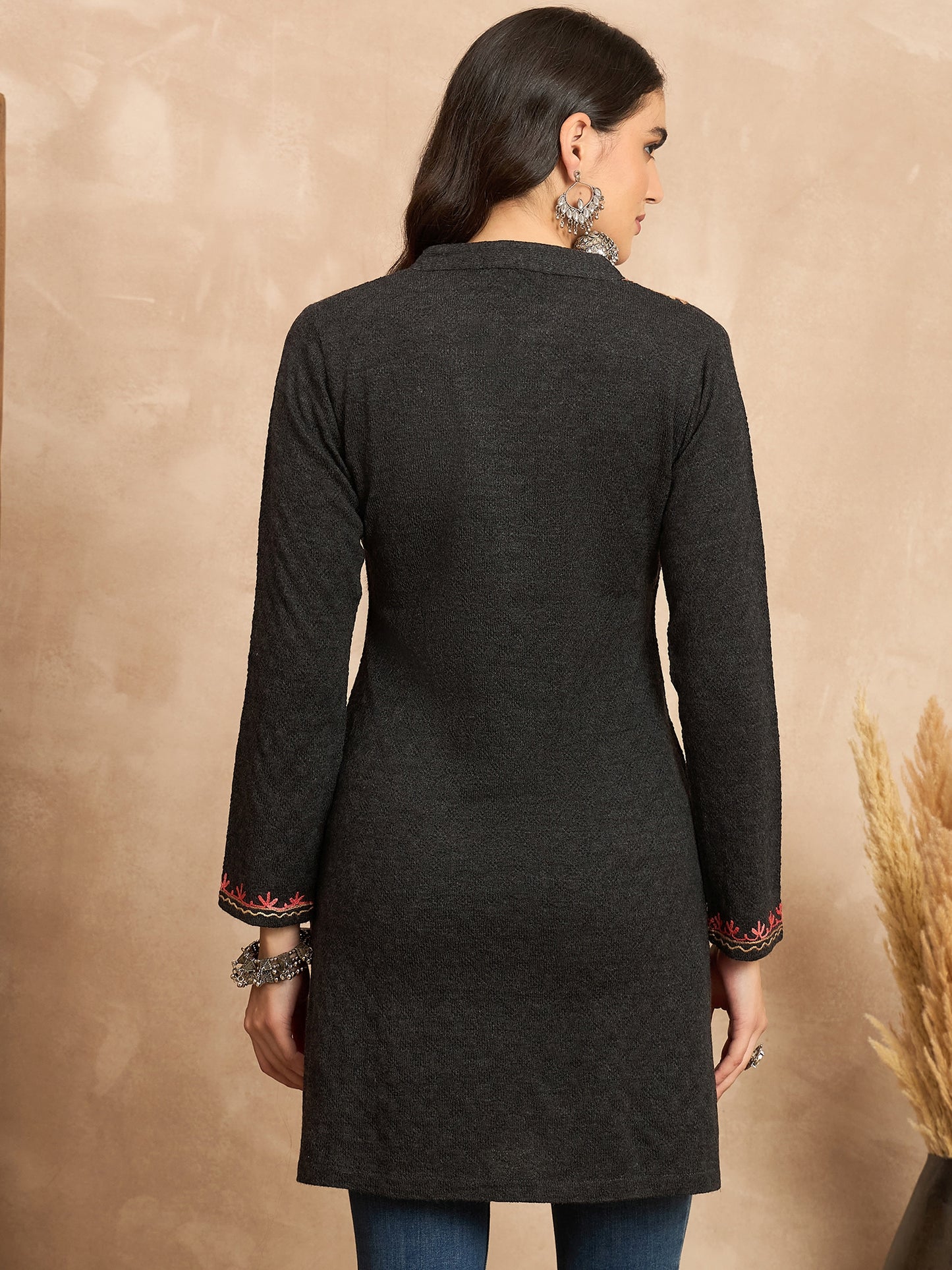 Women Multicolor Embroidered woolen Blend Kurta Mixture Winter Wear