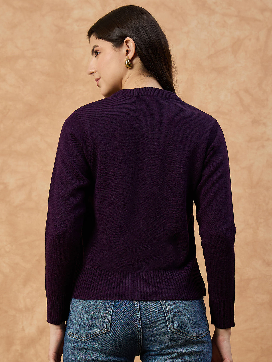 Clapton Women’s Purple Knitted Floral Embroidered Cardigan 6110
