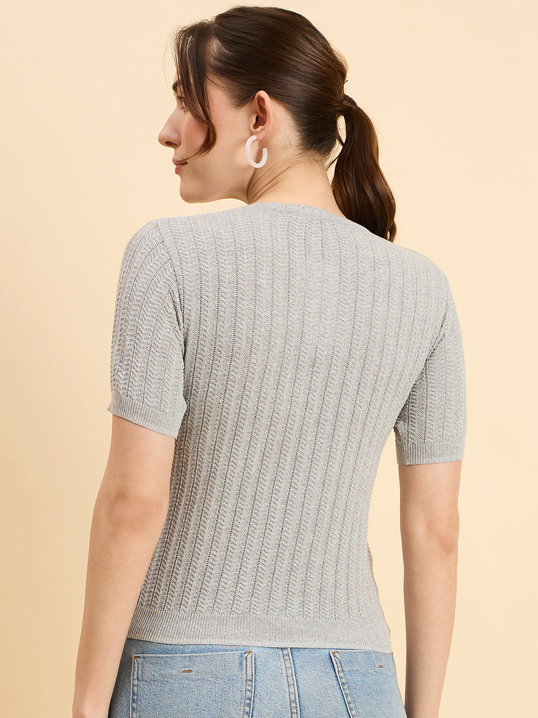 Clapton Women Knitted Round Neck T-shirt Grey